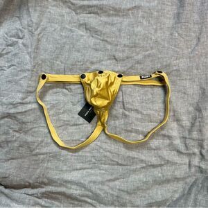 N2N Bodywear Titan Pouch Snap Jockstrap Yellow Gold Swim Large NWT